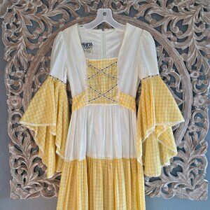 Oops California 70's Vintage PLAID BELL SLEEVE MAXI LENGTH PRAIRIE DRESS